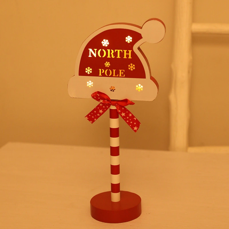 Christmas Retro Lamp Stop Here Street Sign N Orth Pole Sign Led Light Santa Wooden Desktop Decorations Xmas Decor New Year Party