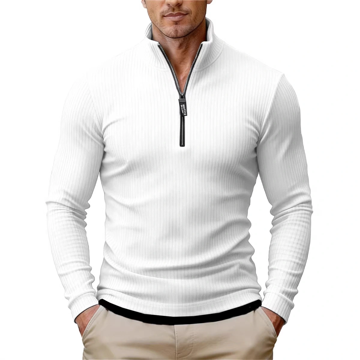 Men's Simple Retro Half-Zip Stand-Up Collar Knit Sweater