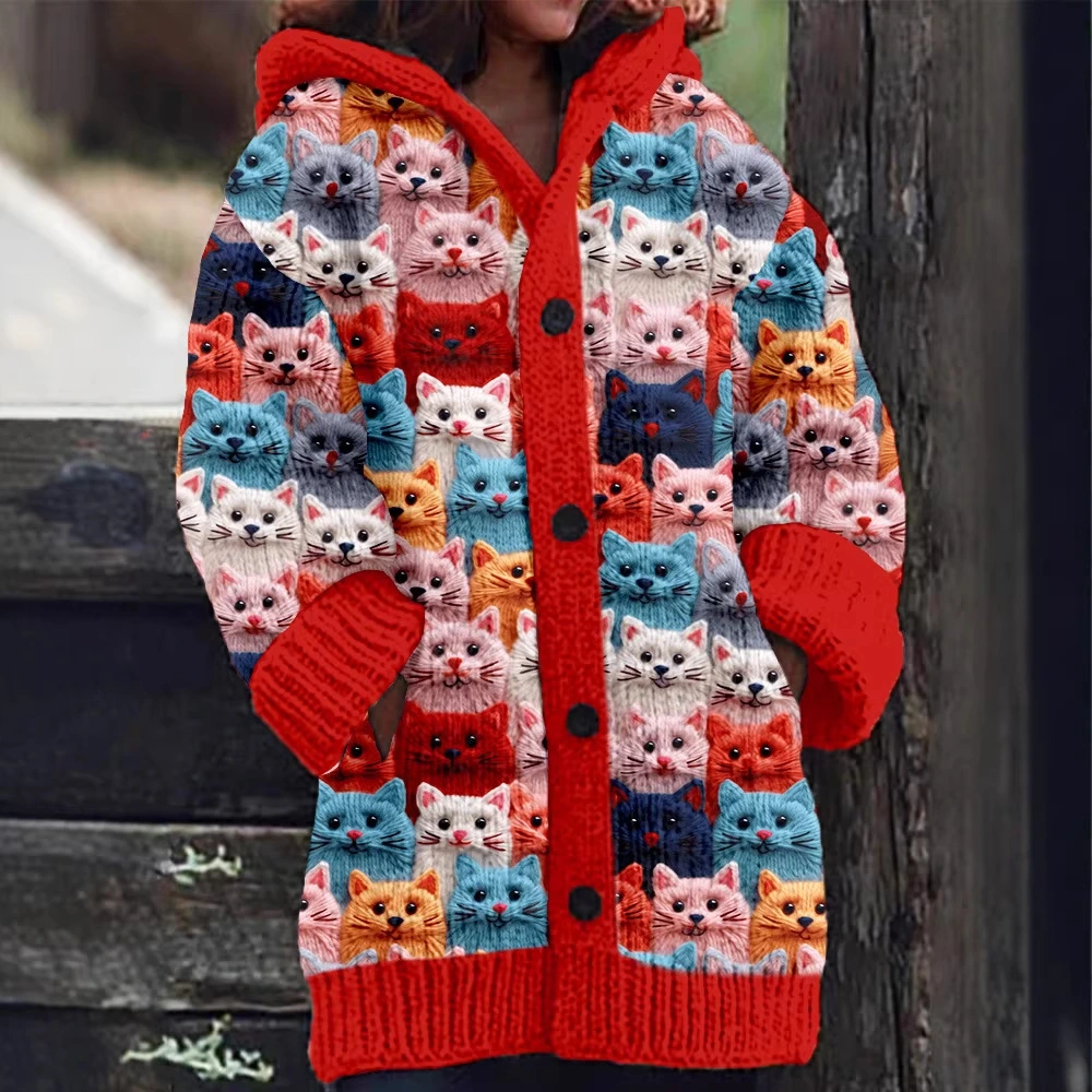 Womens Casual Cape Jacket With Abstract 3D Christmas Print