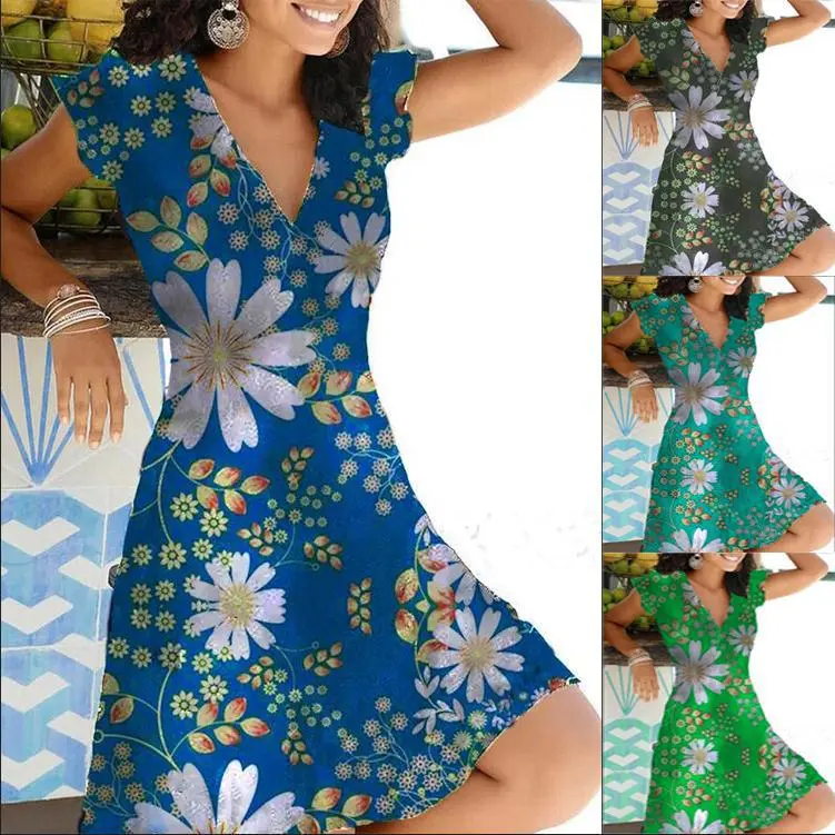 Women's Summer New Temperament Commuter Printing Waist Dress Women's Dress