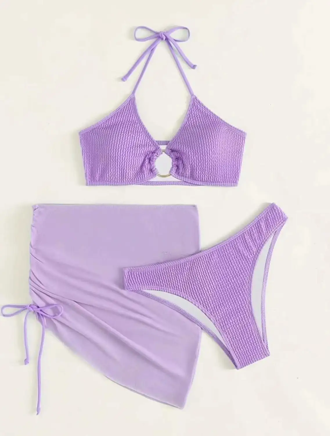 Women's Swimwear Body Solid Color Fashion Halter Three-piece Suit