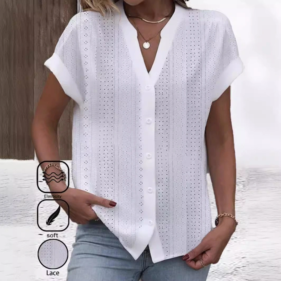 Summer Simplicity Casual V-neck Solid Color Shirt For Women