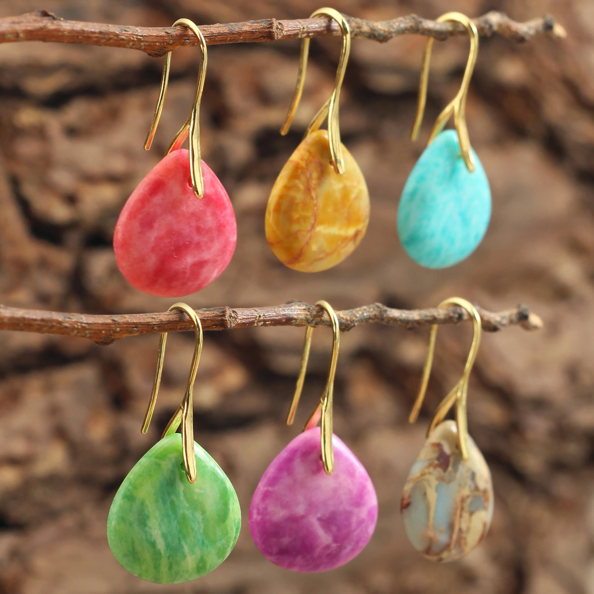 Women's Natural Stone Teardrop Earrings