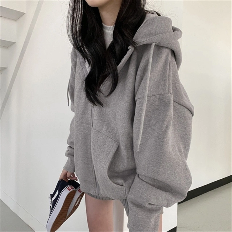 Women's Fashionable Zippered Plus-Size Hooded Jacket
