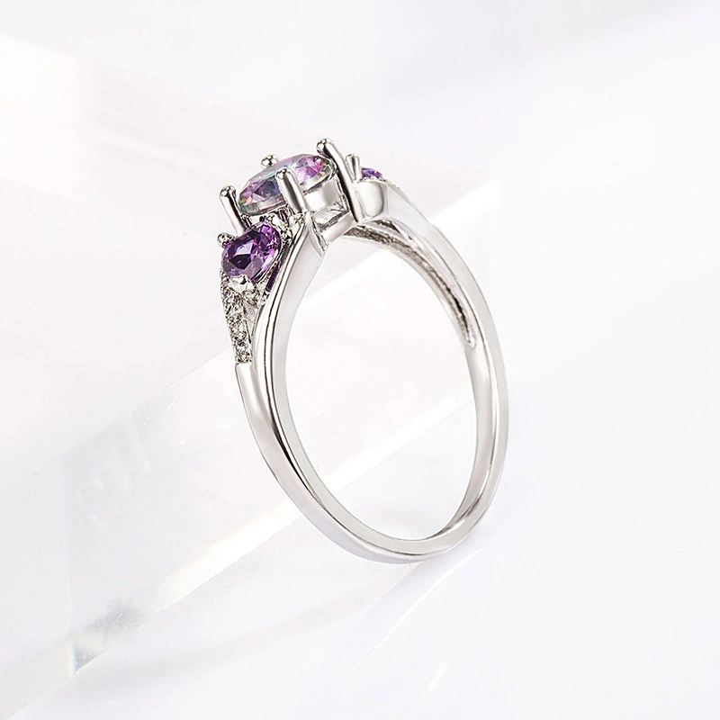 End Multi-color Heart-shaped Round Zircon Ring For Women