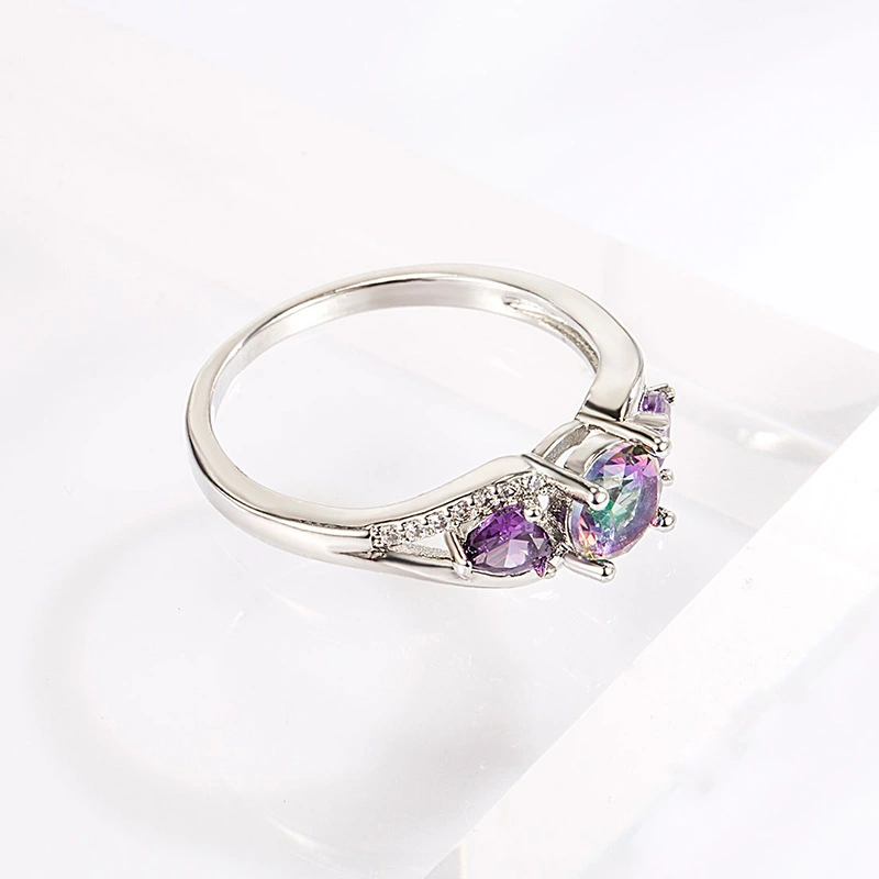 End Multi-color Heart-shaped Round Zircon Ring For Women