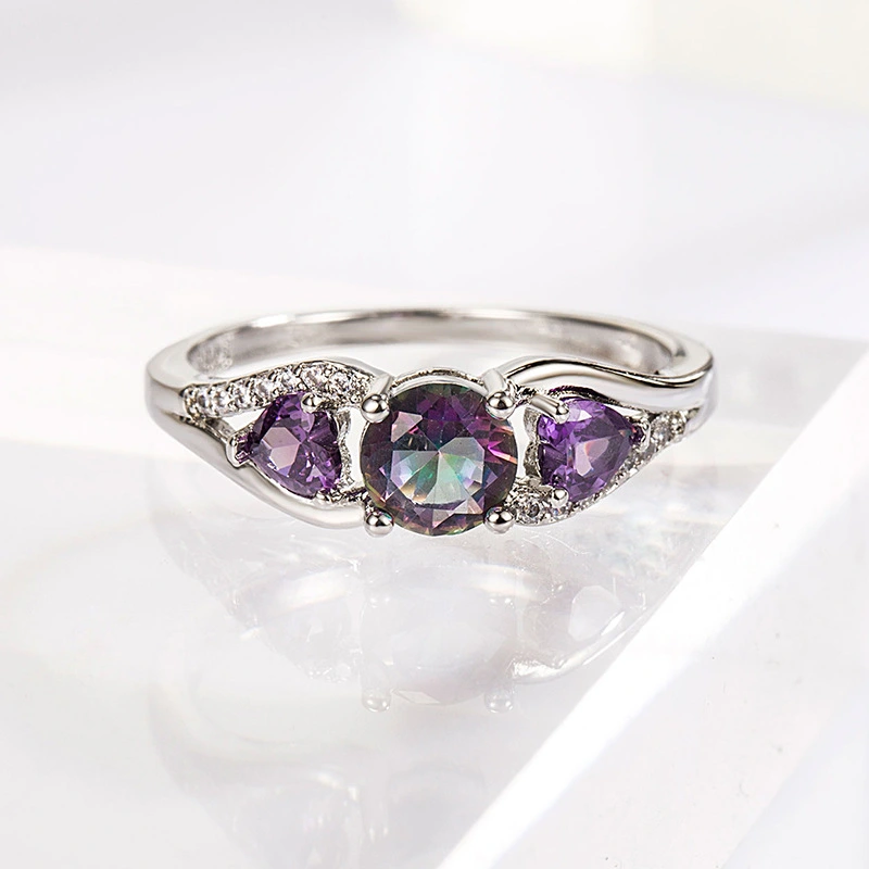 End Multi-color Heart-shaped Round Zircon Ring For Women