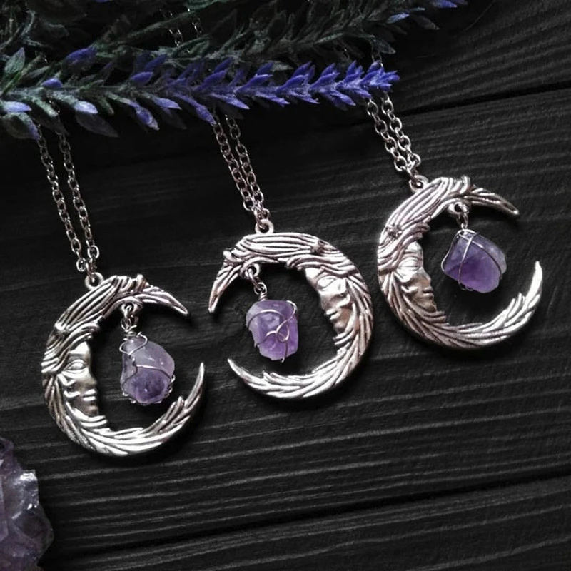 Personality Wild Moon Quartz Stone Crystal Pendant Necklace