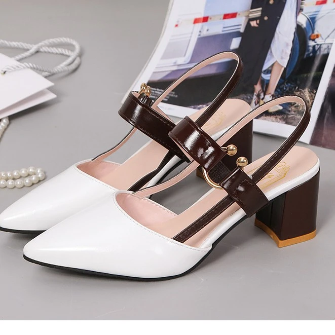 Women's Sandals Summer New Chunky Pointed Toe Hollow High Heel