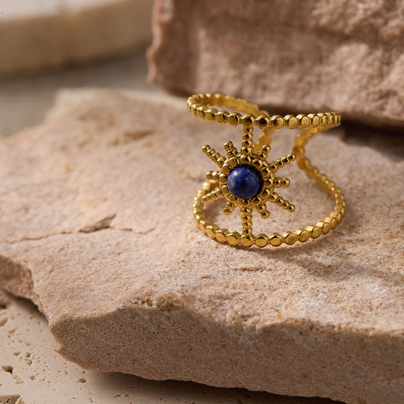 Niche Light-Luxury High-End Sunburst Titanium Steel Ring For Women