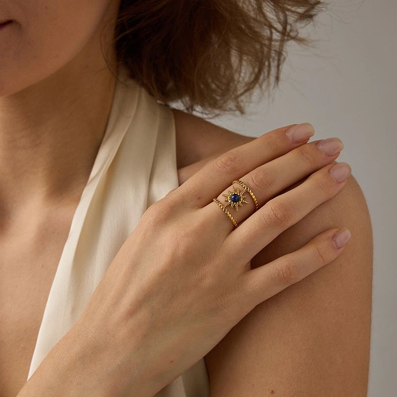 Niche Light-Luxury High-End Sunburst Titanium Steel Ring For Women