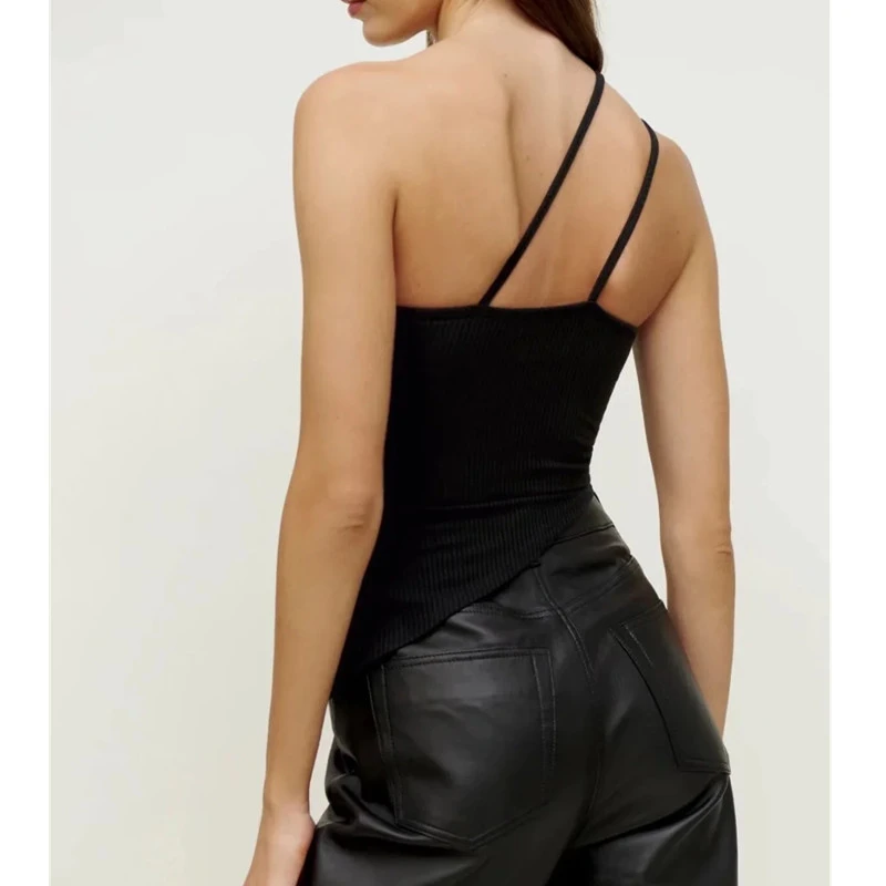 Spicy Girl Elastic Figure-hugging Off-shoulder Asymmetrical Triangle Hem Mini Camisole