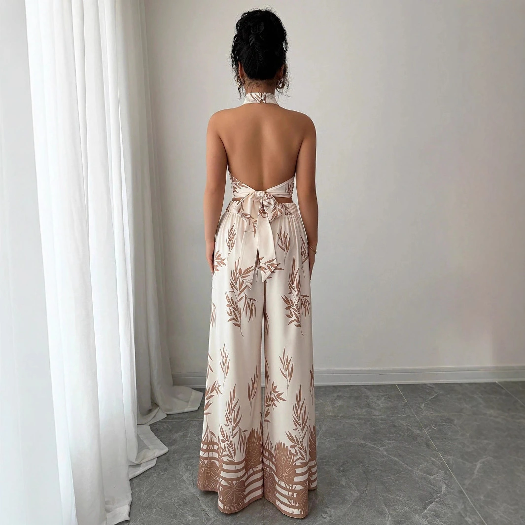 Neck-hanging Vest And Wide-leg Trousers Printed Set
