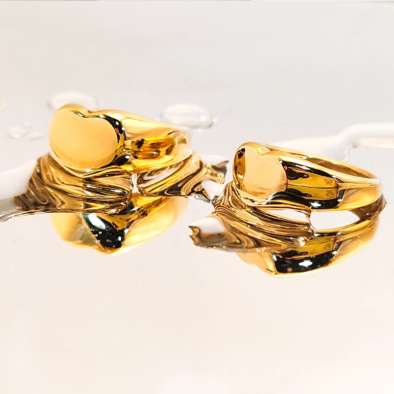 Loving-Heart 18K Gold-Plated Stainless Steel Ring For Women