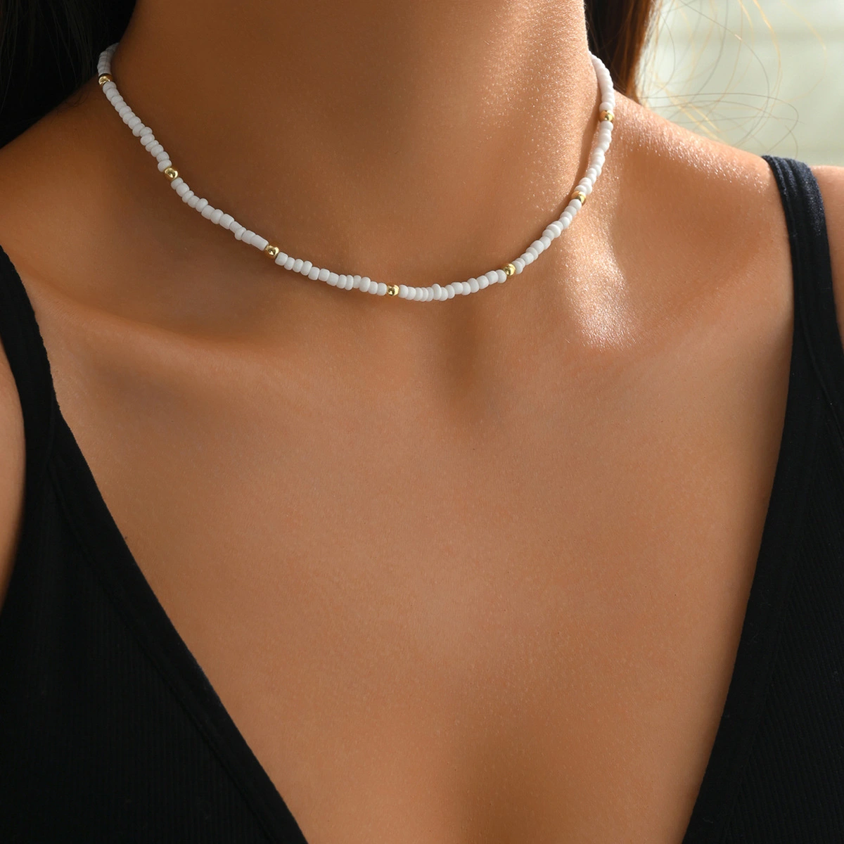 Minimalist Rice Bead Plain Hoop Necklace Light Luxury Niche Style