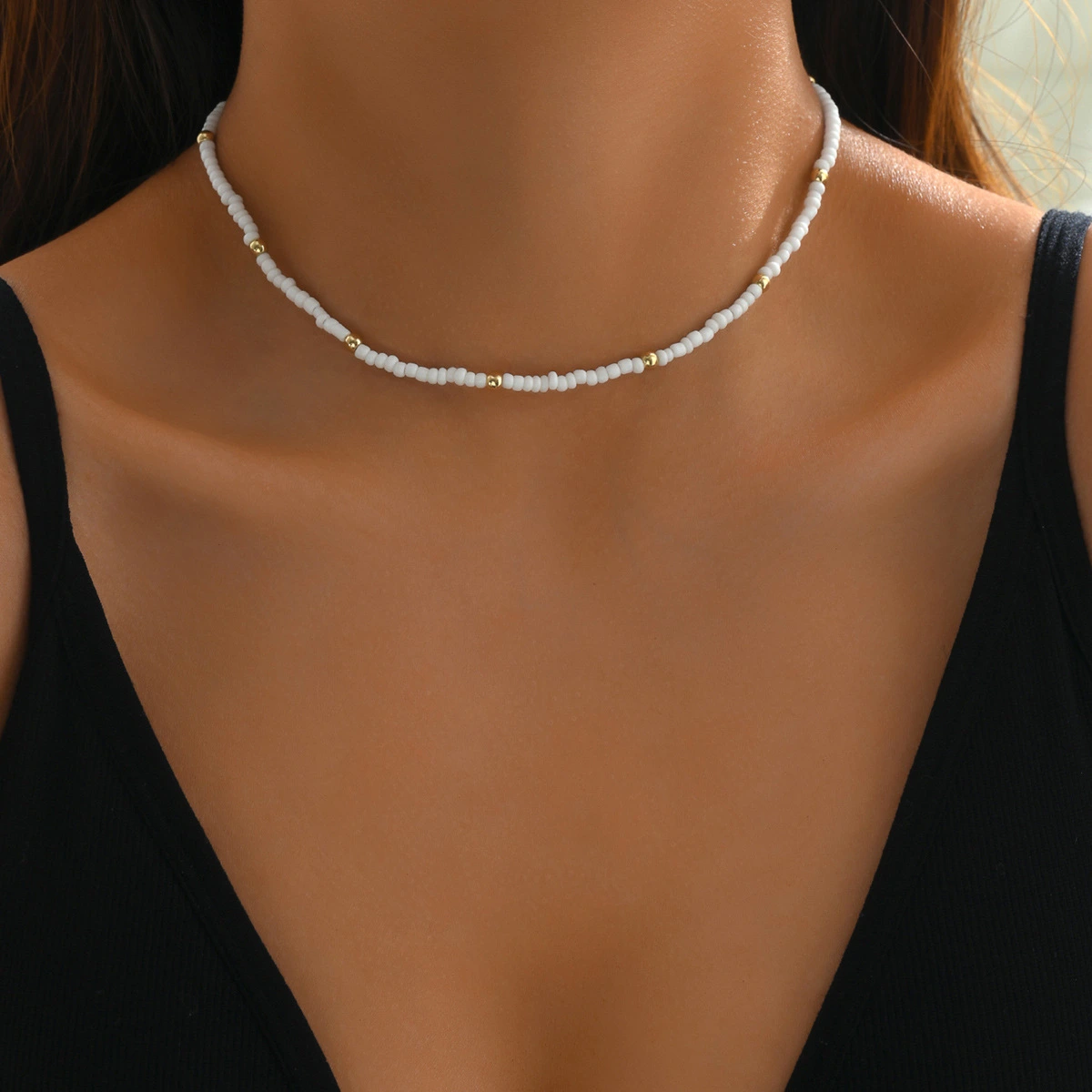 Minimalist Rice Bead Plain Hoop Necklace Light Luxury Niche Style