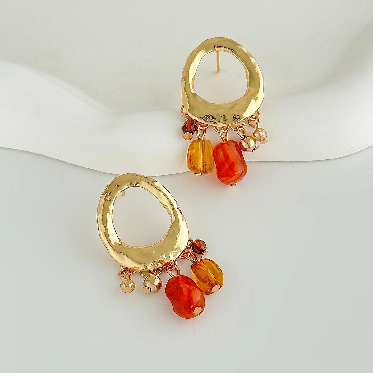 Ruffled 3D Coral Flower Stud Earrings Smooth Finish Irregular Shape
