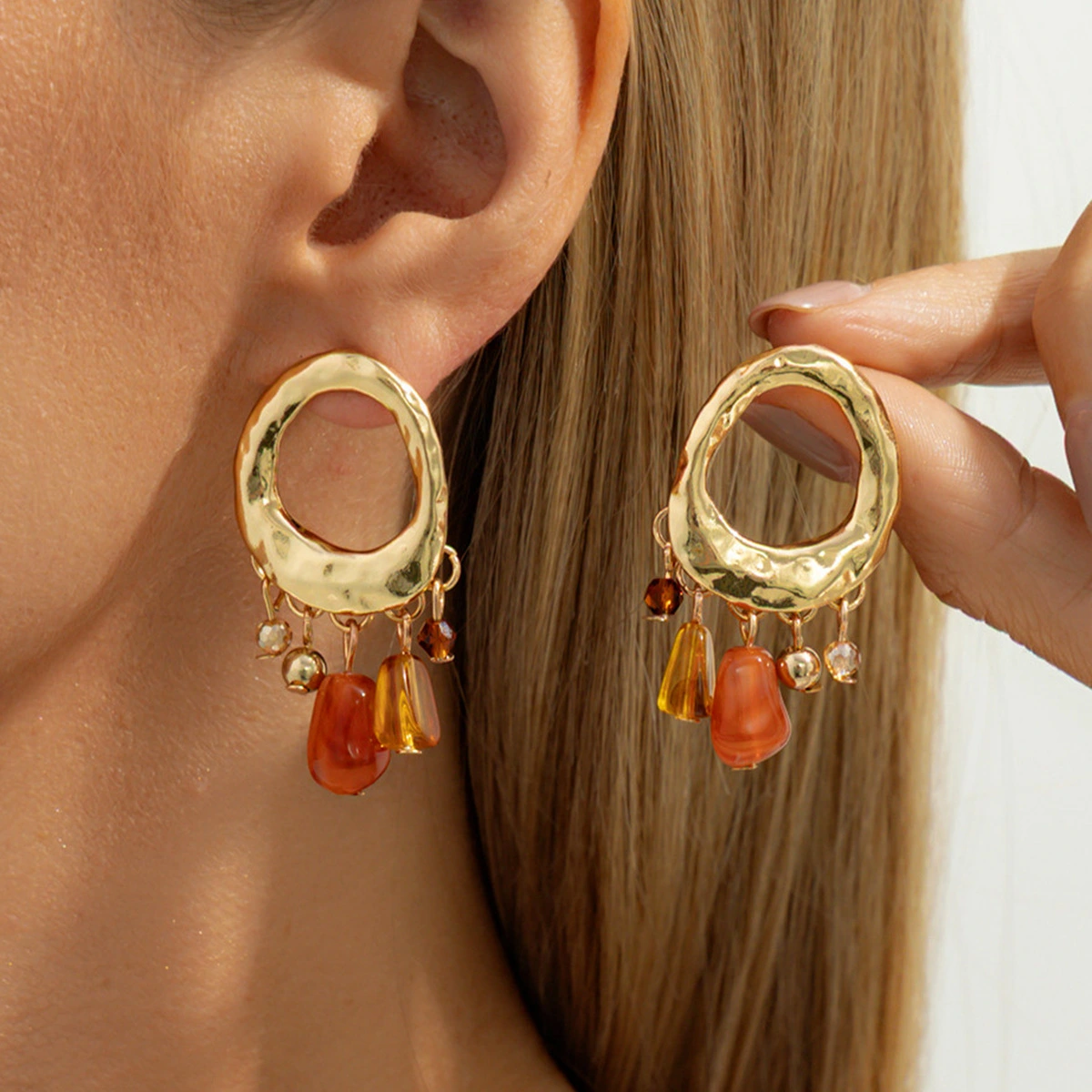 Ruffled 3D Coral Flower Stud Earrings Smooth Finish Irregular Shape