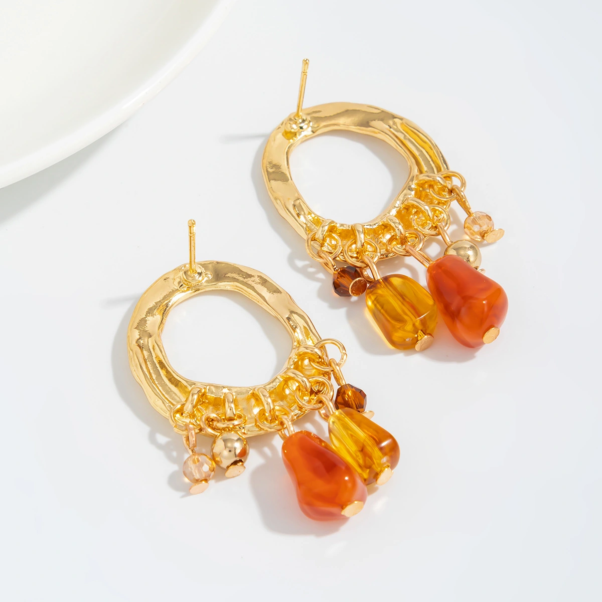 Ruffled 3D Coral Flower Stud Earrings Smooth Finish Irregular Shape