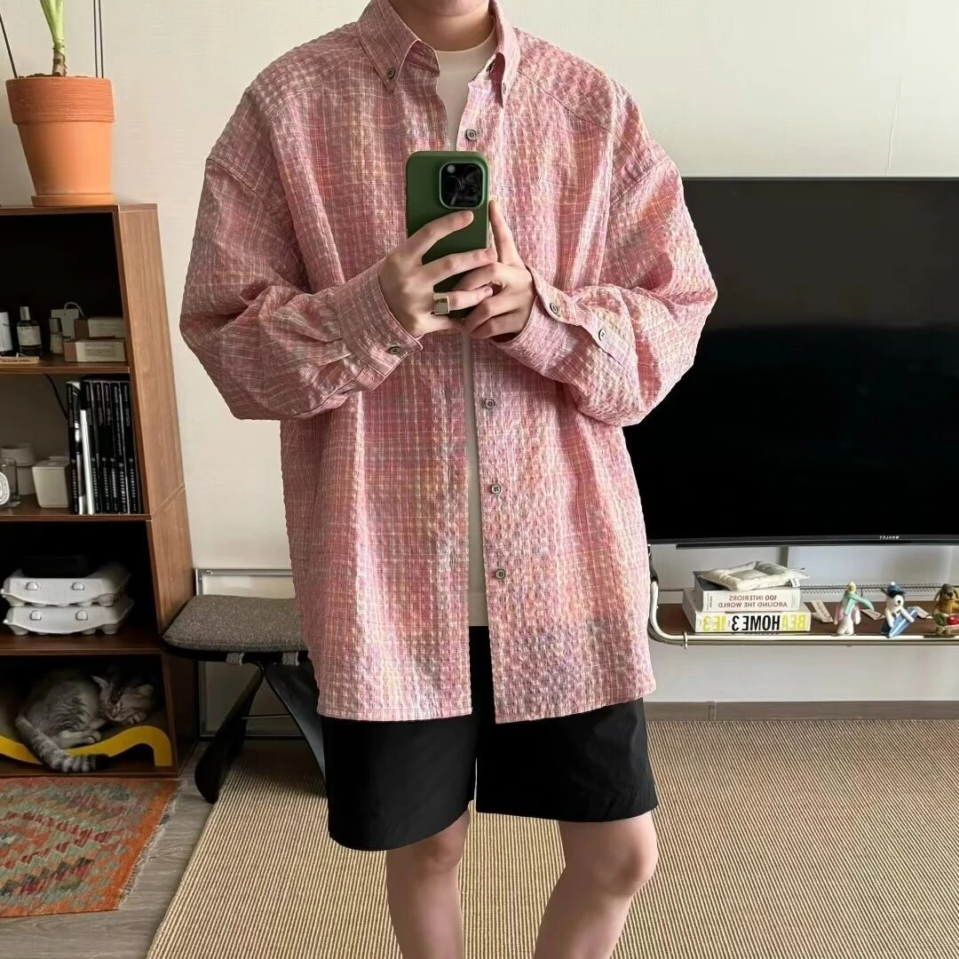 Men's Retro Loose Casual Plaid Shirt