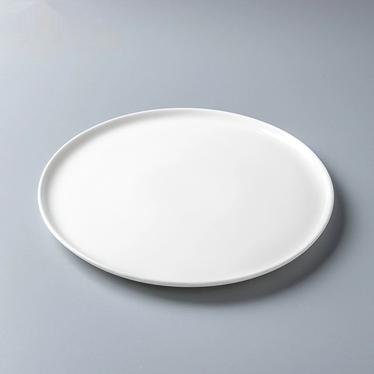 Pure White Ceramic Straight-edged Round Plate 8to12 Inches