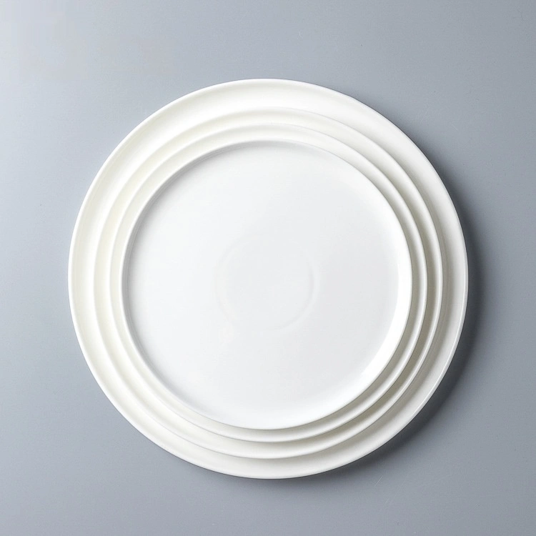 Pure White Ceramic Straight-edged Round Plate 8to12 Inches
