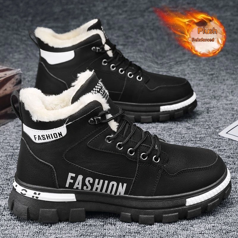 New Mens Fleece-lined Thickened Warm Cotton Shoes