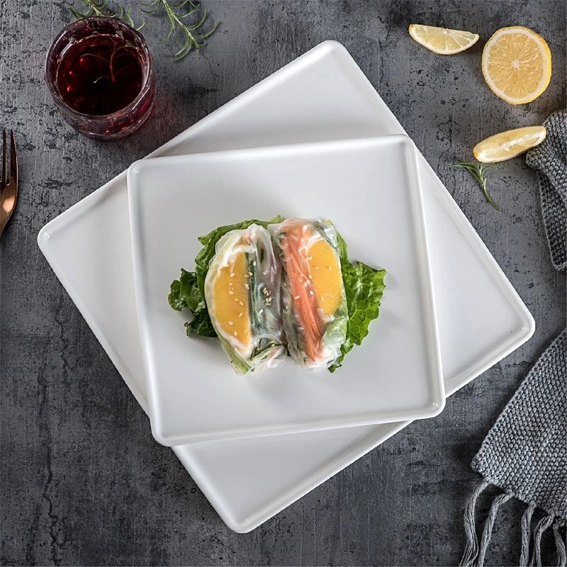 Creative Pure White Square Ceramic Plate For Western Cuisine And Desserts