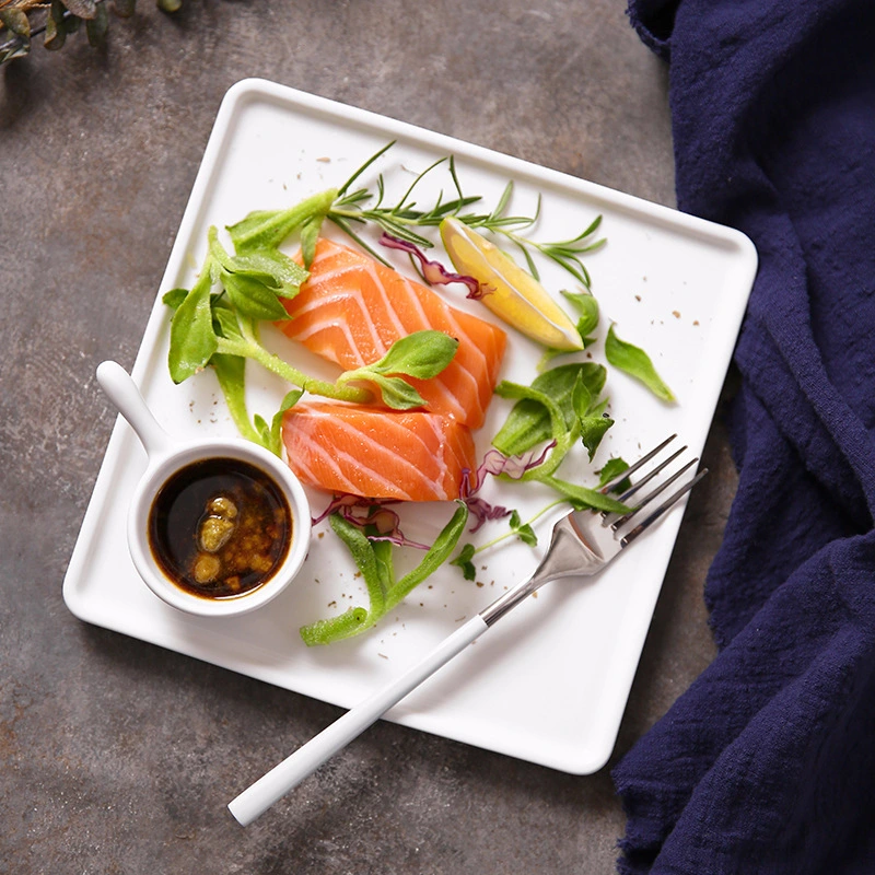 Creative Pure White Square Ceramic Plate For Western Cuisine And Desserts