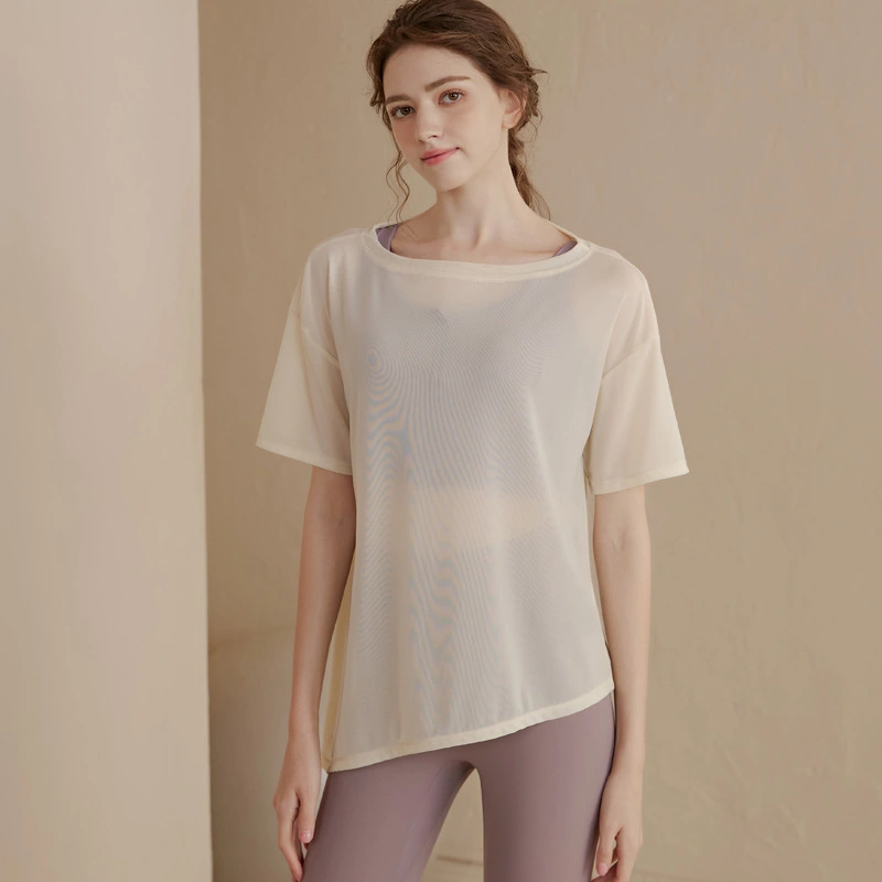 Loose Figure-Flattering Ice-Feel Sports Blouse Womens Quick-Drying Yoga Top