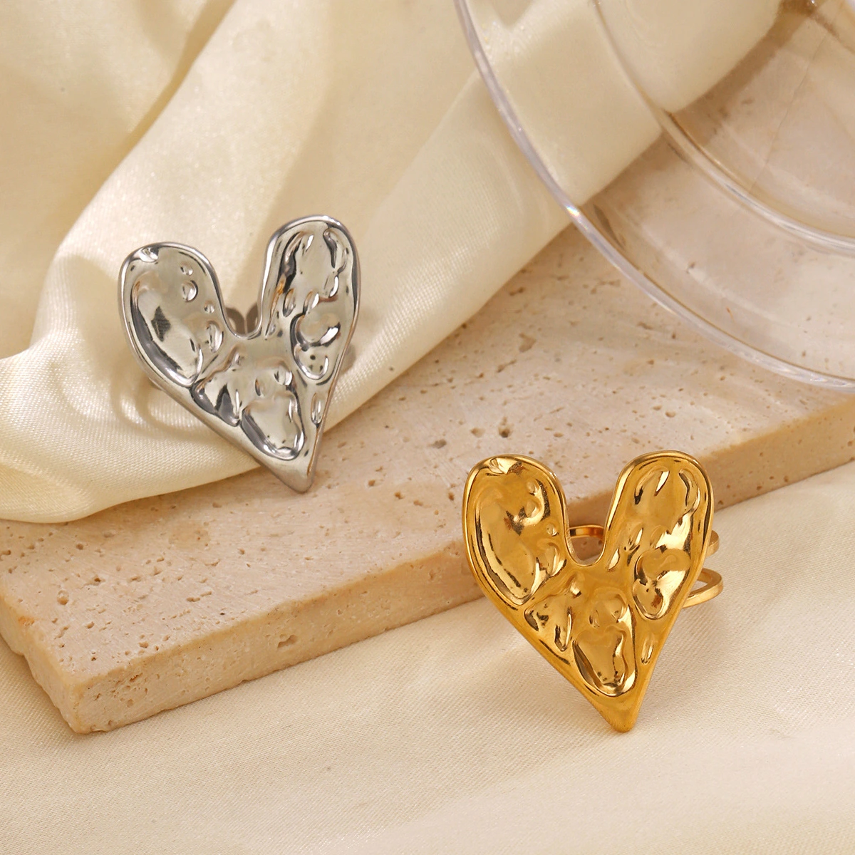 Stainless Steel Minimalist Heart-shaped Open Ring For Women
