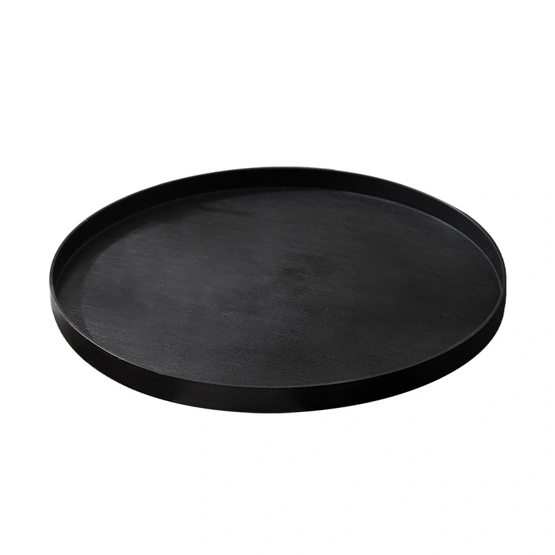 Wood-grain Pattern Round Tray Tea-serving Tray