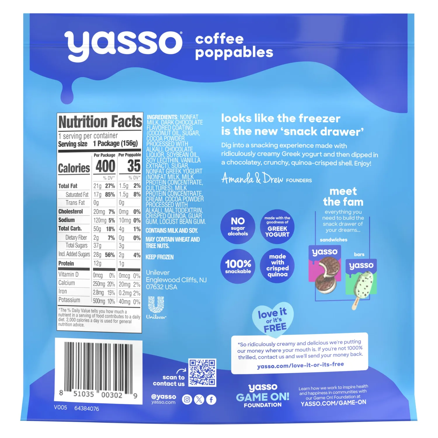 Yasso Frozen Greek Yogurt Coffee Poppables for a ridiculously creamy frozen snack made with the goodness of greek yogurt 6.84 fl oz