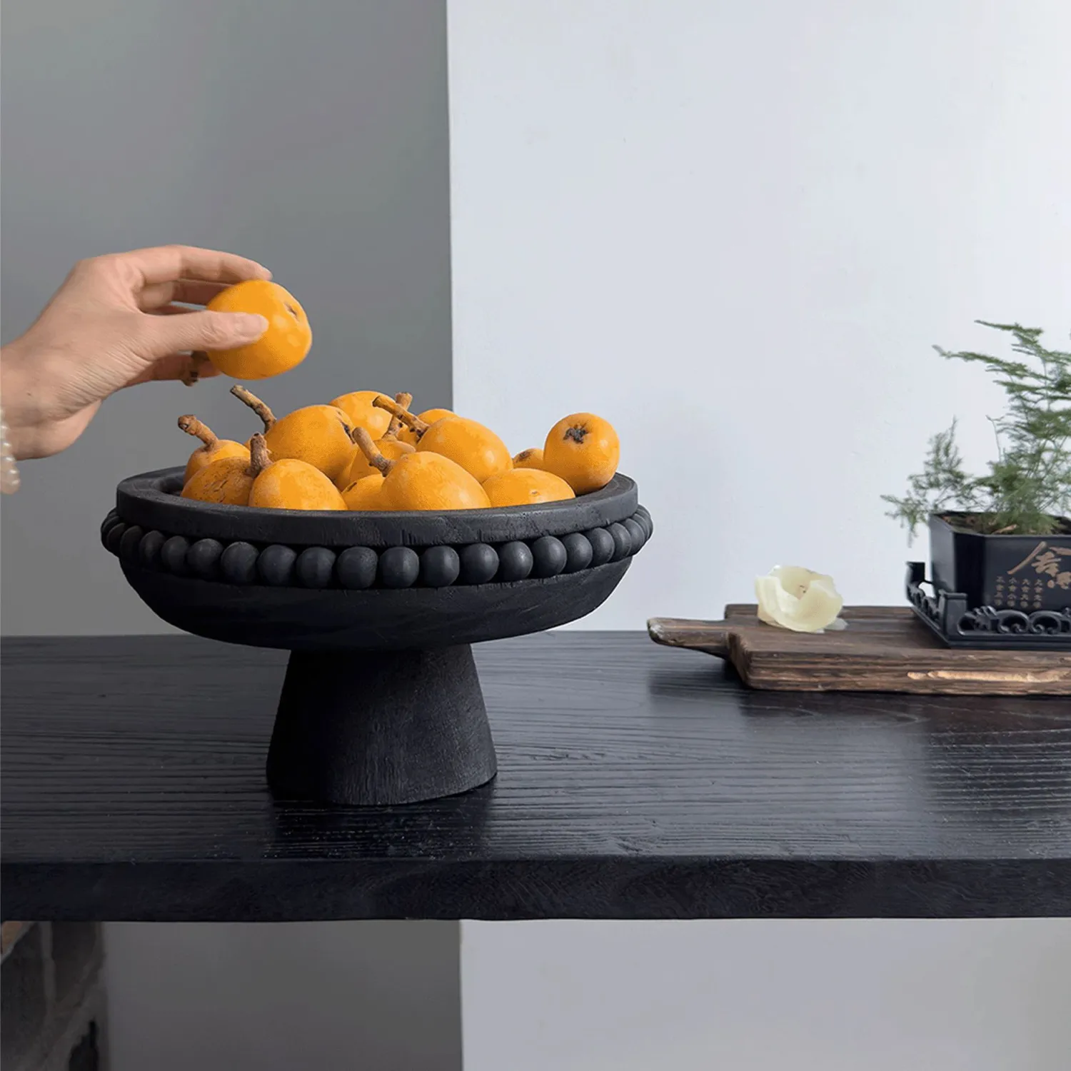 Wabi-Sabi Style Black Solid Wood Fruit Plate Home Living Room Coffee Table Art Tray Ornament