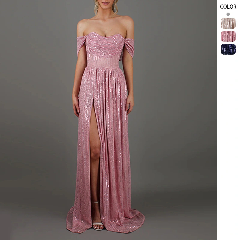 Sequin Maxi Ball Gown Prom Dress Slit Dress