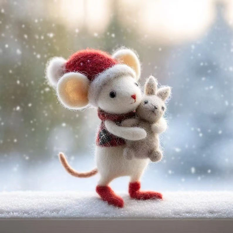 Felted Wool Christmas Little Mouse