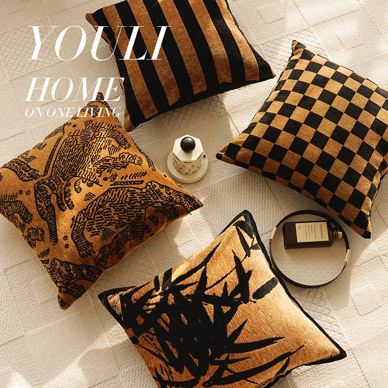 Mid-Century French-Style Brown Living Room Sofa Pillow Cover