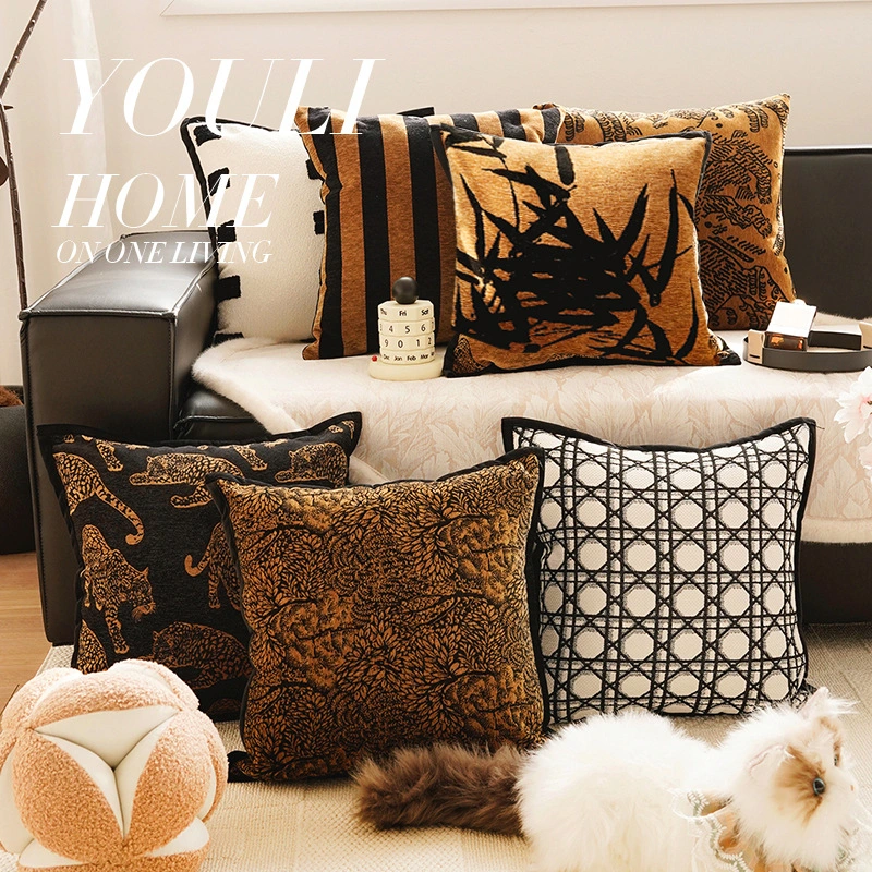 Mid-Century French-Style Brown Living Room Sofa Pillow Cover
