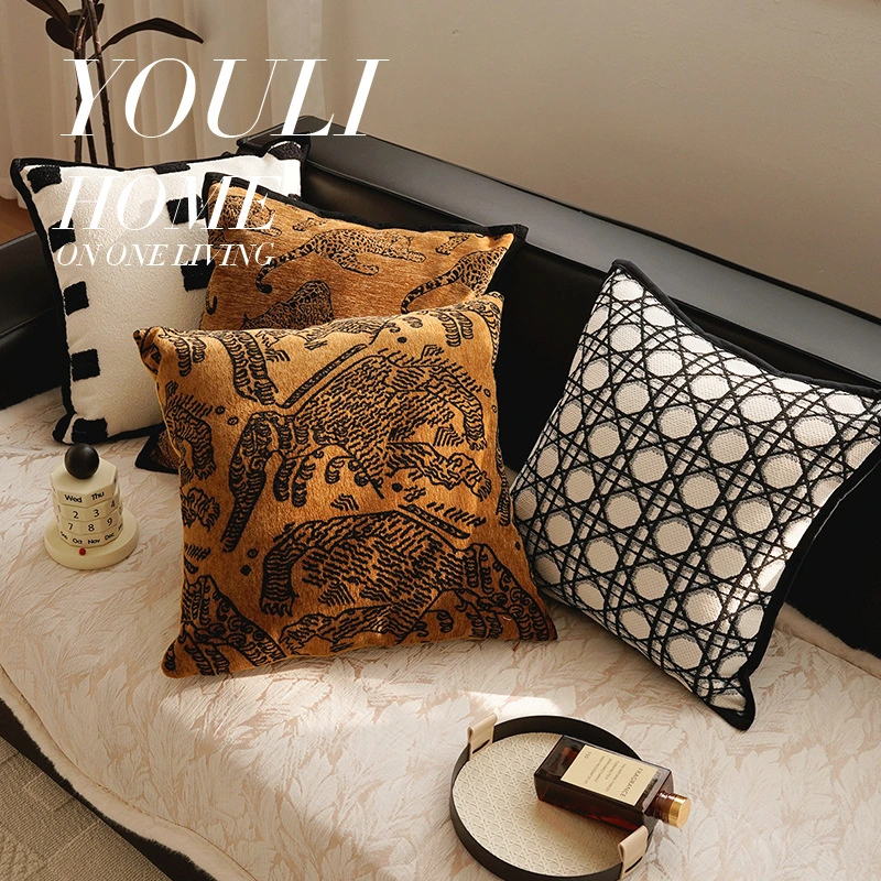 Mid-Century French-Style Brown Living Room Sofa Pillow Cover