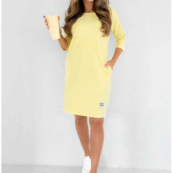 Multi-Color Women's Round Neck Mid-length Dress