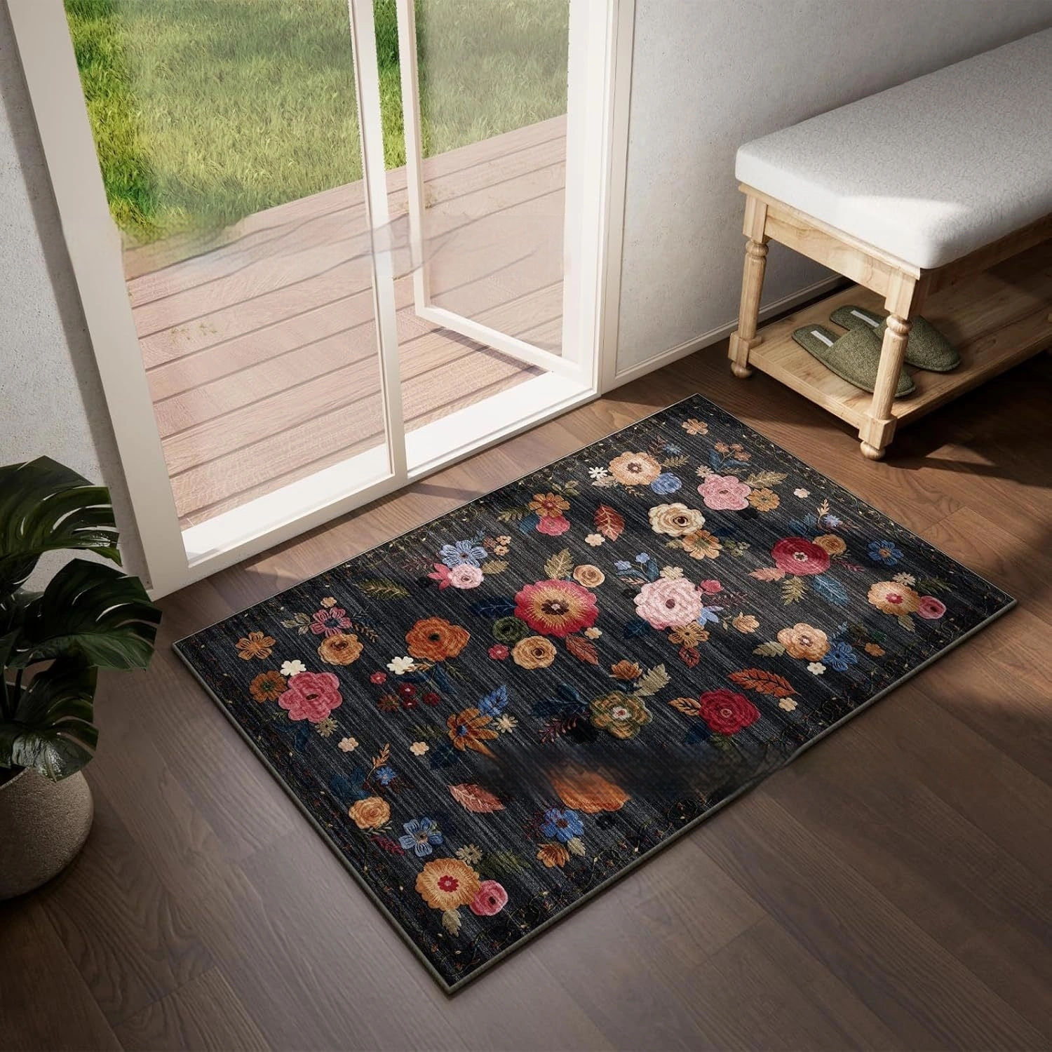 Non-slip Floral Faux-cashmere Bath Mat