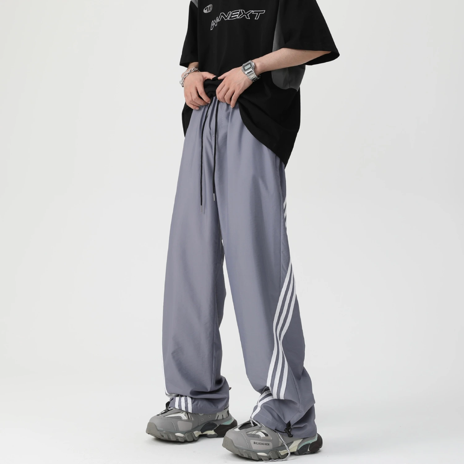 Men's Loose Casual Striped Stitching Wide Leg Track Pants