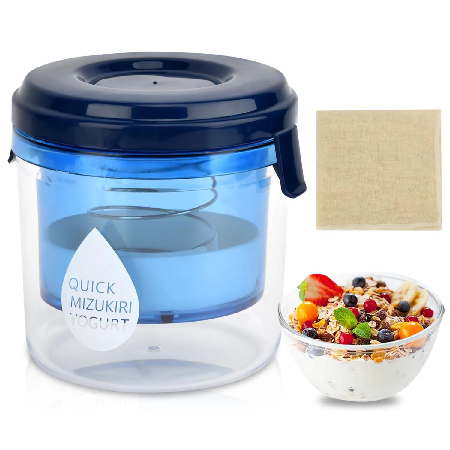 Greek Yogurt Strainer with Lid, Yogurt Filter for Greek-Yogurt Making – 450g Capacity, 2-Step Filtration with Press System, Easy to Clean Mesh Strainer
