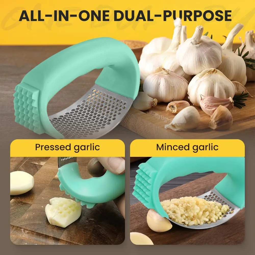 Garlic Press Rocker, 2026 Upgrade Stainless Steel Garlic Press, Garlic Crusher with Peeler and Cleaning Brush, Garlic Chopper for Crush Garlic Kitchen Gadgets, Kitchen Tools (Black)