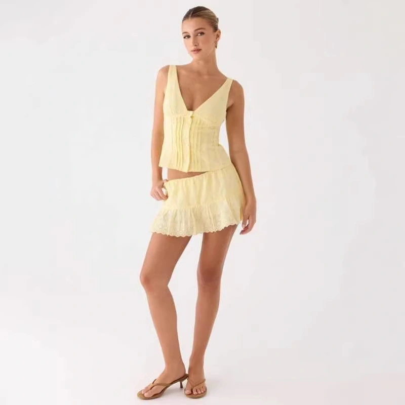 Women's Cotton Vest Short Crafted Set