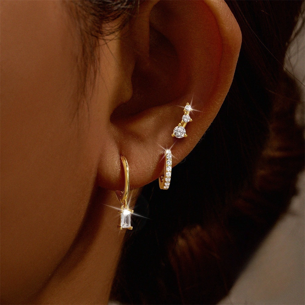 New 3-piece Earring Set Fashionable & Minimalist Square Zircon Stud Earrings