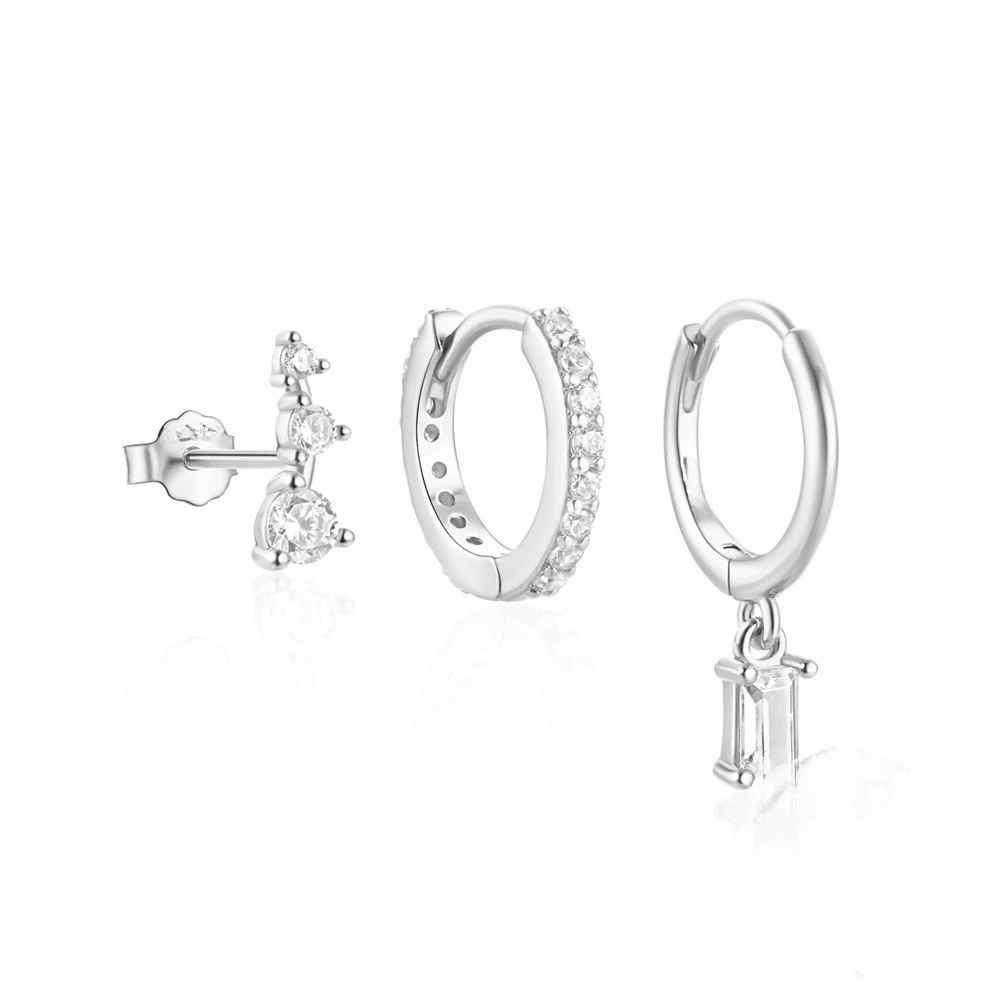 New 3-piece Earring Set Fashionable & Minimalist Square Zircon Stud Earrings