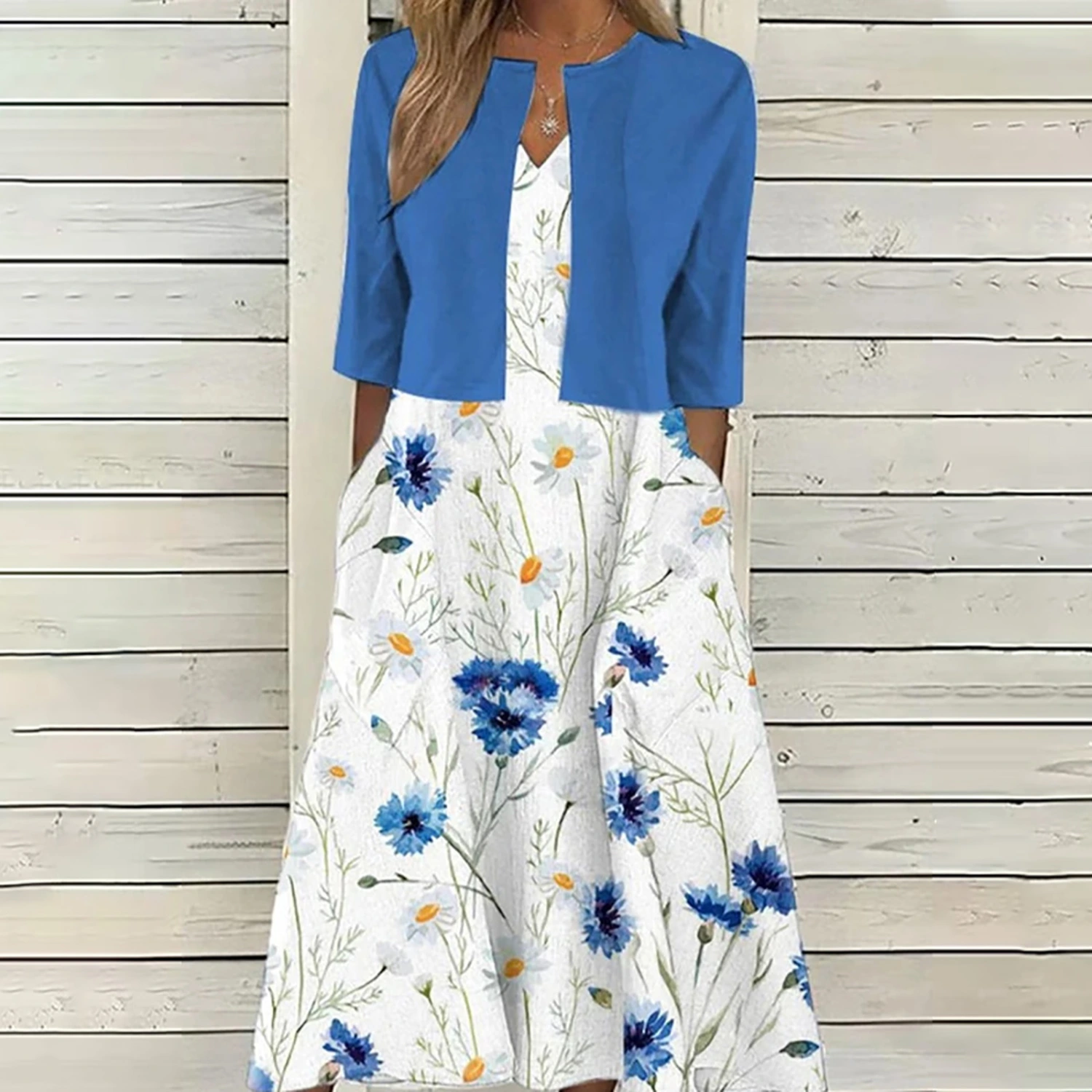 Ethnic Style Elegant Floral Print Vest Dress Cardigan Two-piece Set