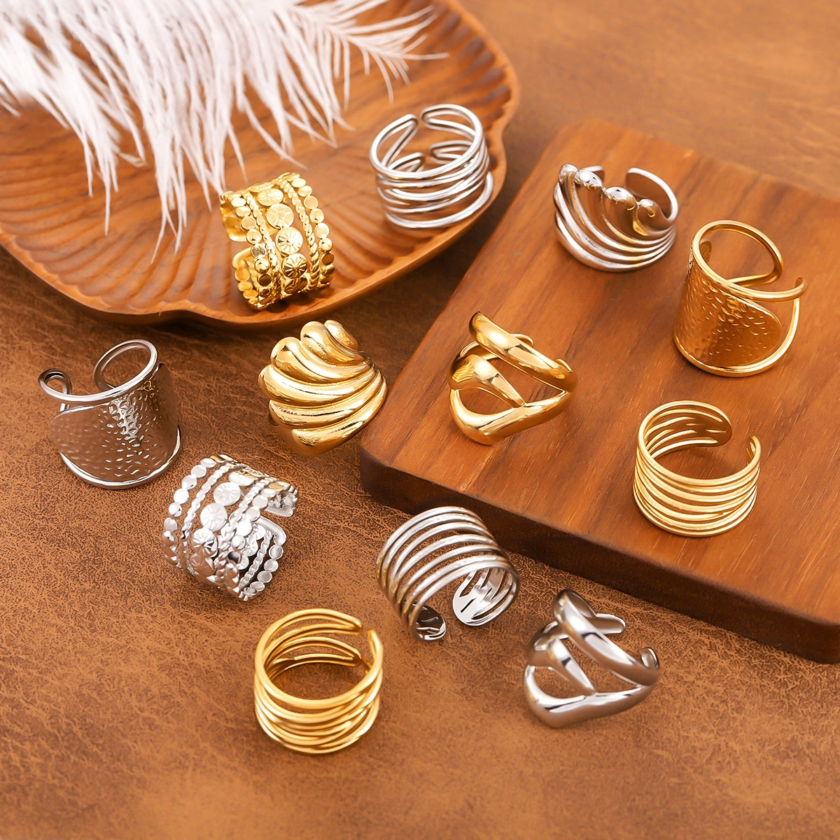 INS Style Titanium Steel Ring For Women, Light Luxury Advanced Sense, Niche Design, Open & Gold Plated Stainless Steel Fashion Ring