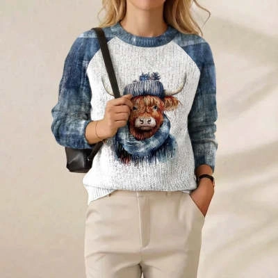 Anti-pilling Knitted Sweater With A Little Bear Print For Women